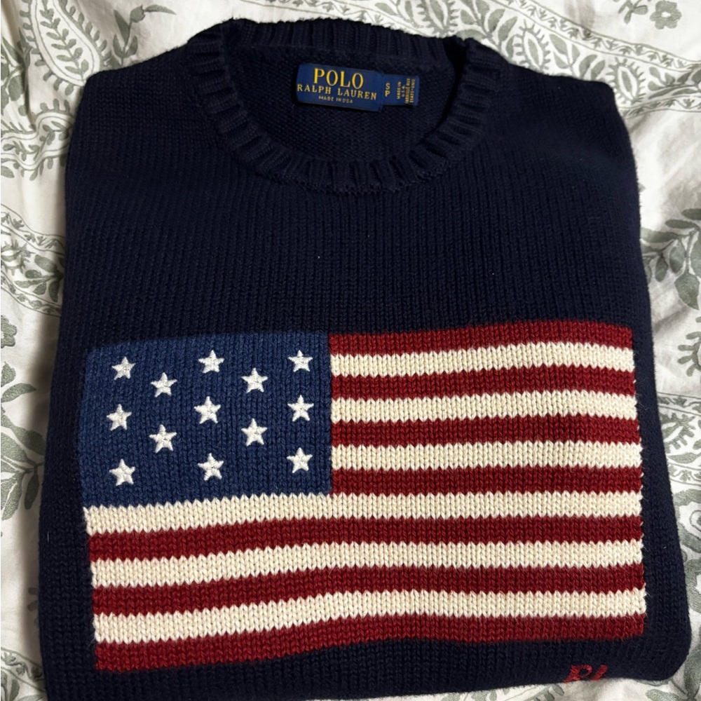 Ralph Lauren Iconic Flag Cotton Knit Crewneck Sweater Men’s